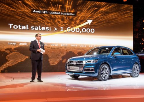 Dr. Dietmar Voggenreiter (Member of the Board of Management of AUDI AG for Sales and Marketing) in front of the new Audi Q5 at the Paris Motor Show 2016